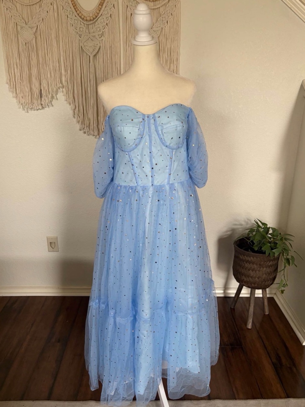Light Blue Off-Shoulder Tulle Gown